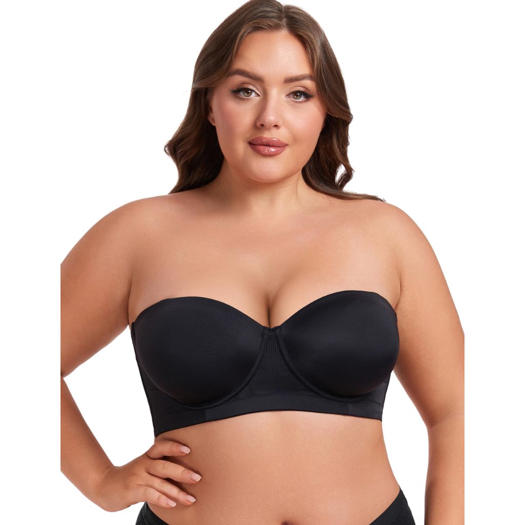 ANGOOL Strapless Bra for Women Plus Size, Black, 36B