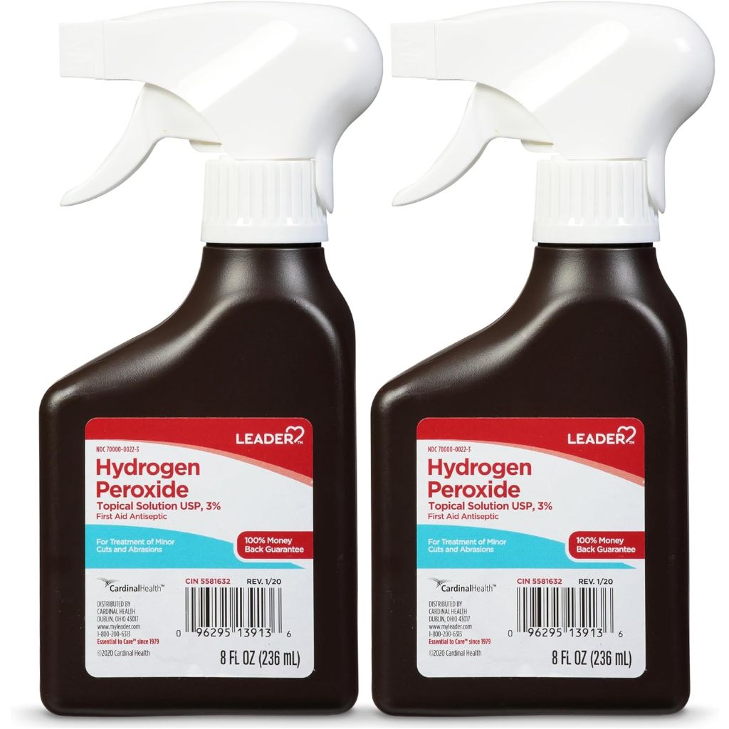 Leader Hydrogen Peroxide 3% Topical Solution USP Spray Bottle - 8 fl. oz. (2 Pack)