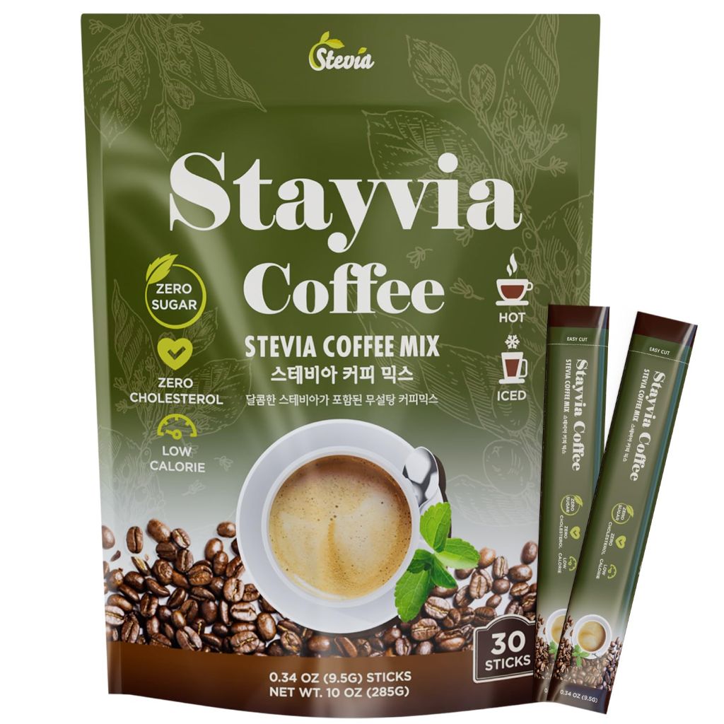 STAYVIA COFFEE Stevia Instant Coffee Packets - Korean Instant Latte with Sugar-Free & Low Calories - 30 Sticks (0.33oz)