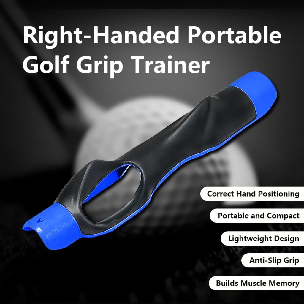 KLASHE Portable Golf Grip Trainer for Right-Handed Beginners Anti-Slip, Blue, Textured Rubber Grip, 6 Inches