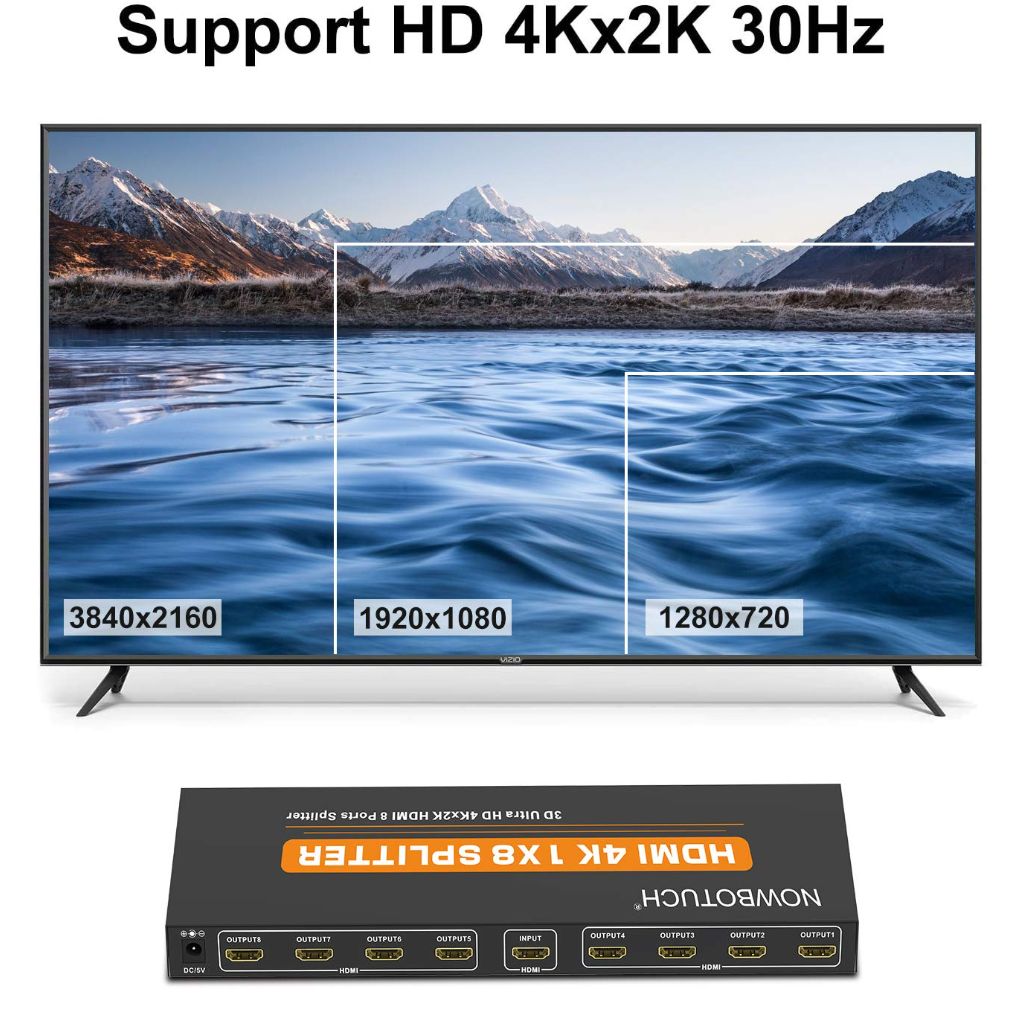 NOWBOTUCH 1x8 HDMI Splitter 8 Port 1 in 8 out HDMI Switch
