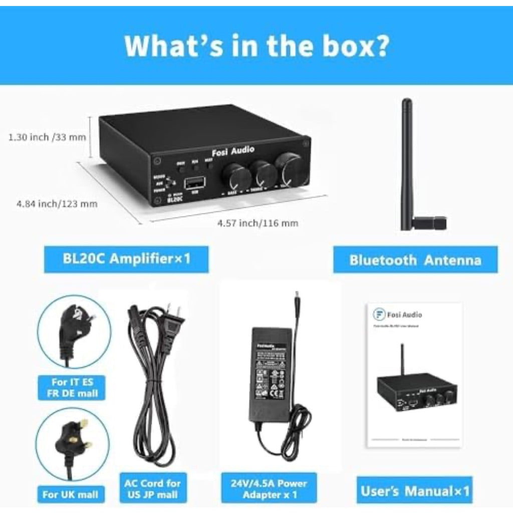 Fosi Audio BL20C Bluetooth 5.0 Stereo Audio Receiver Amplifier 320W