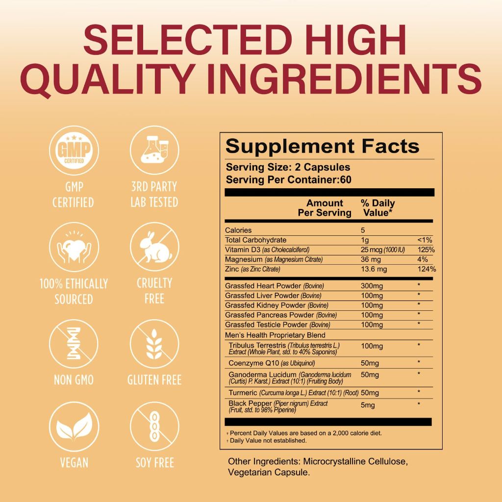 HEALTHGEM Beef Organs Supplement, Grass Fed Beef Liver, Kidney, Heart, Pancreas, Lung, Spleen, Bone, Total Body Wellness & Performance, Non-GMO, Gluten-Free, 120 Count