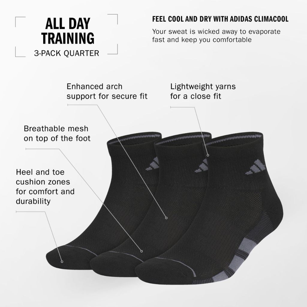 Adidas All Day Training Low Cut Socks (3-Pair), Shoe Size Men's 12-15