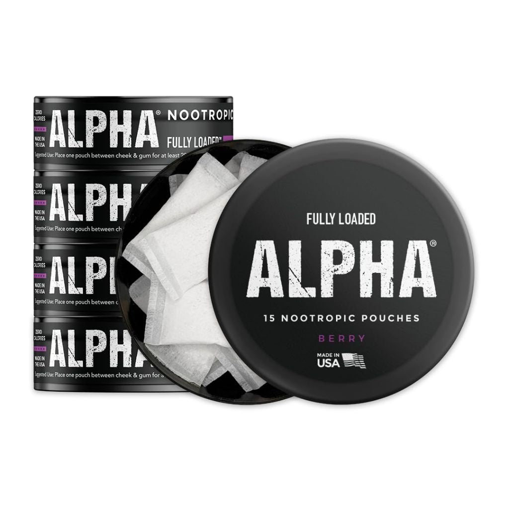 Fully Loaded Alpha Nootropic Pouches (Berry) - 5 Cans - 15 Pouches per can