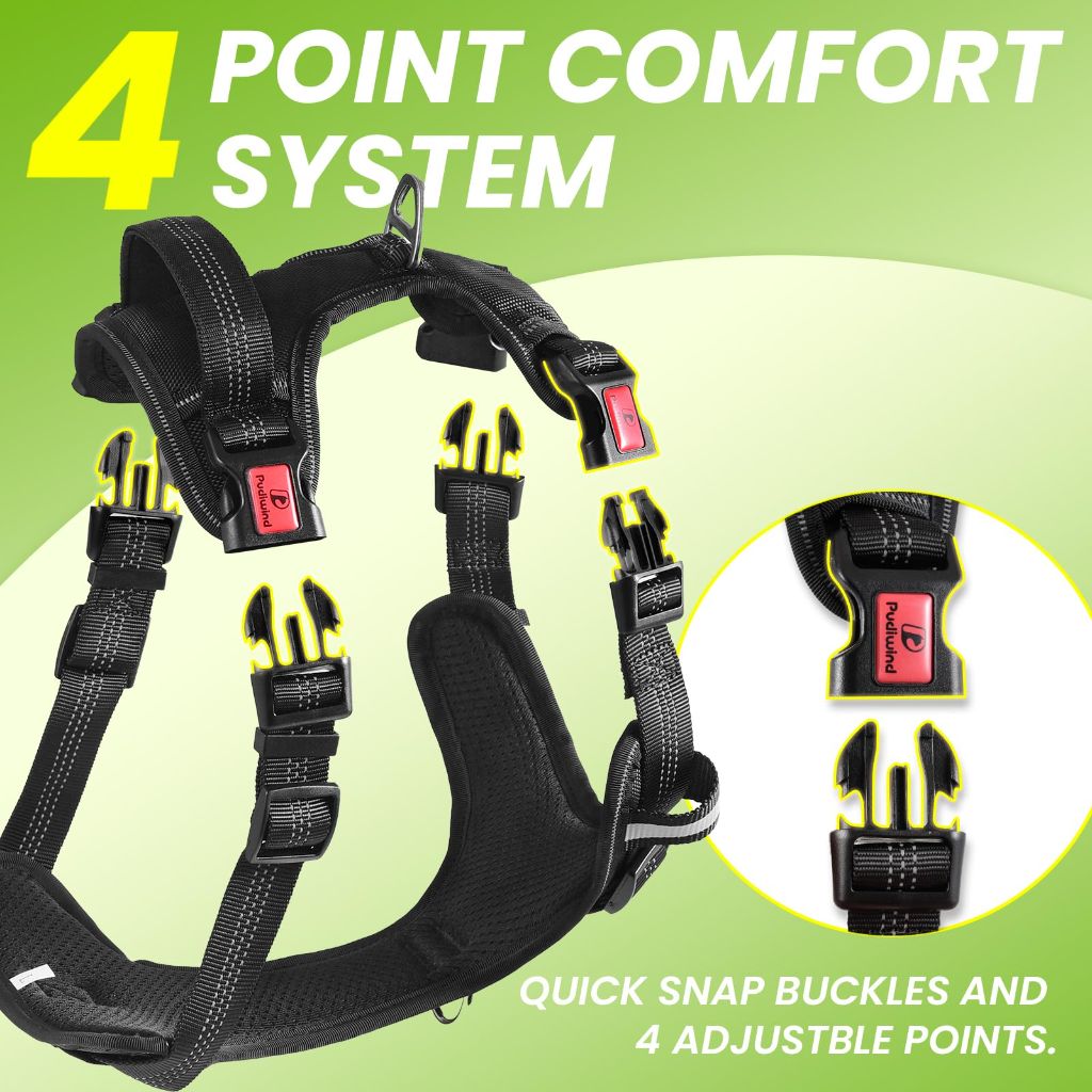 Pudiwind No Pull Dog Harness for Large Dogs, Black, L