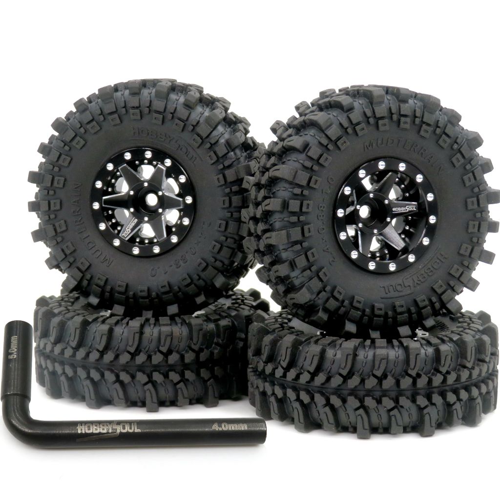 HOBBYSOUL 61mm Soft Sticky 1.0 tires & Adjustable Offset 1.0 beadlock wheels