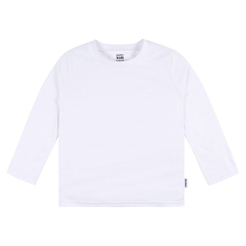 Gerber Baby Toddler 5-Pack Solid Long Sleeve T-Shirts Jersey 160 GSM, White, 2T