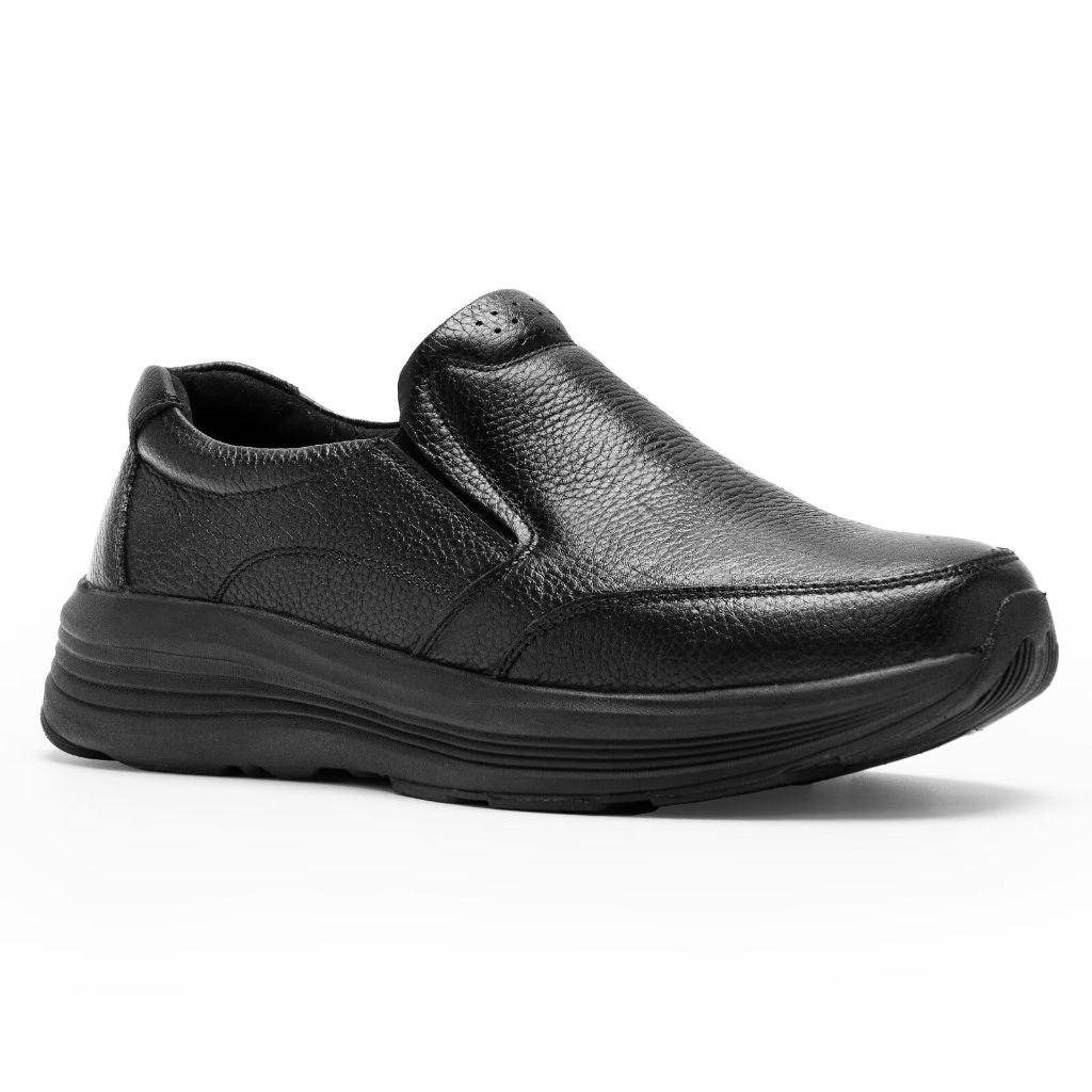 Men's Orthopedic Leather Dress Walking Shoes: Lightweight Arch Support Slip-On Loafers for Plantar Fasciitis and Flat Feet, Cushion Thick Sole Oxford Shoes for Shopping, Hanging Out Black Size 8