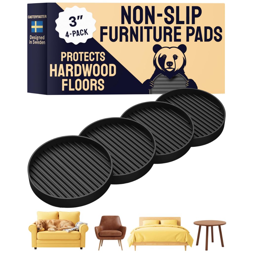 CasterMaster Non-Slip Rubber Furniture Pads, 3" Diameter - Black, Set of 4