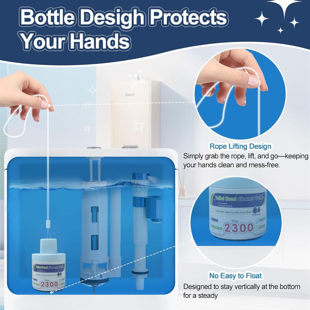 Toilet Bowl Cleaner, Automatic Long-Lasting Blue Toilet Cleaner Bottle, Septic Safe Toilet Bowl Tablets in Bottles, Fresh Bathroom & Deodorize, 6 Pack, 2300 Flushes Each