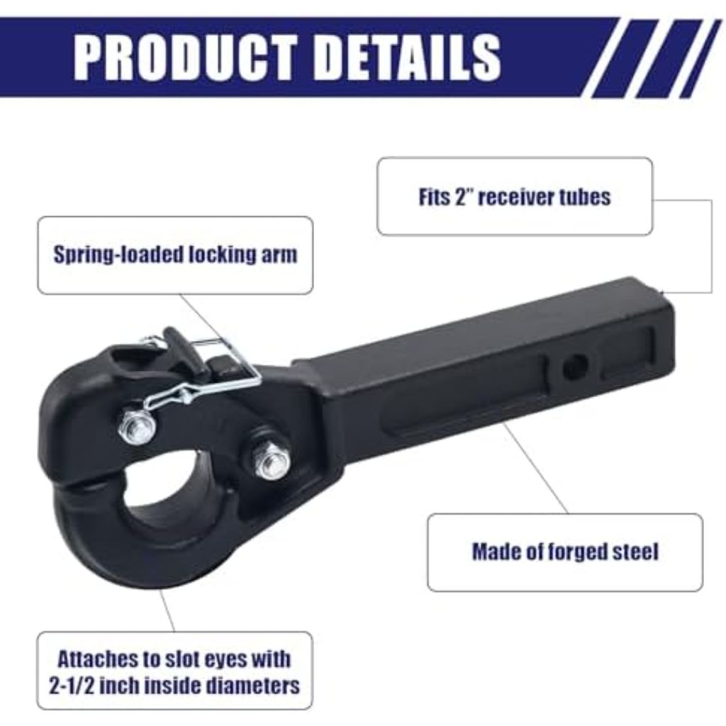 JEXTRA Pintle Hitch 15 ton Suitable for 2 Inch Pintle Hitch Receiver and Hitch Receiver Pin Lock Black Powder Coat 33000LB