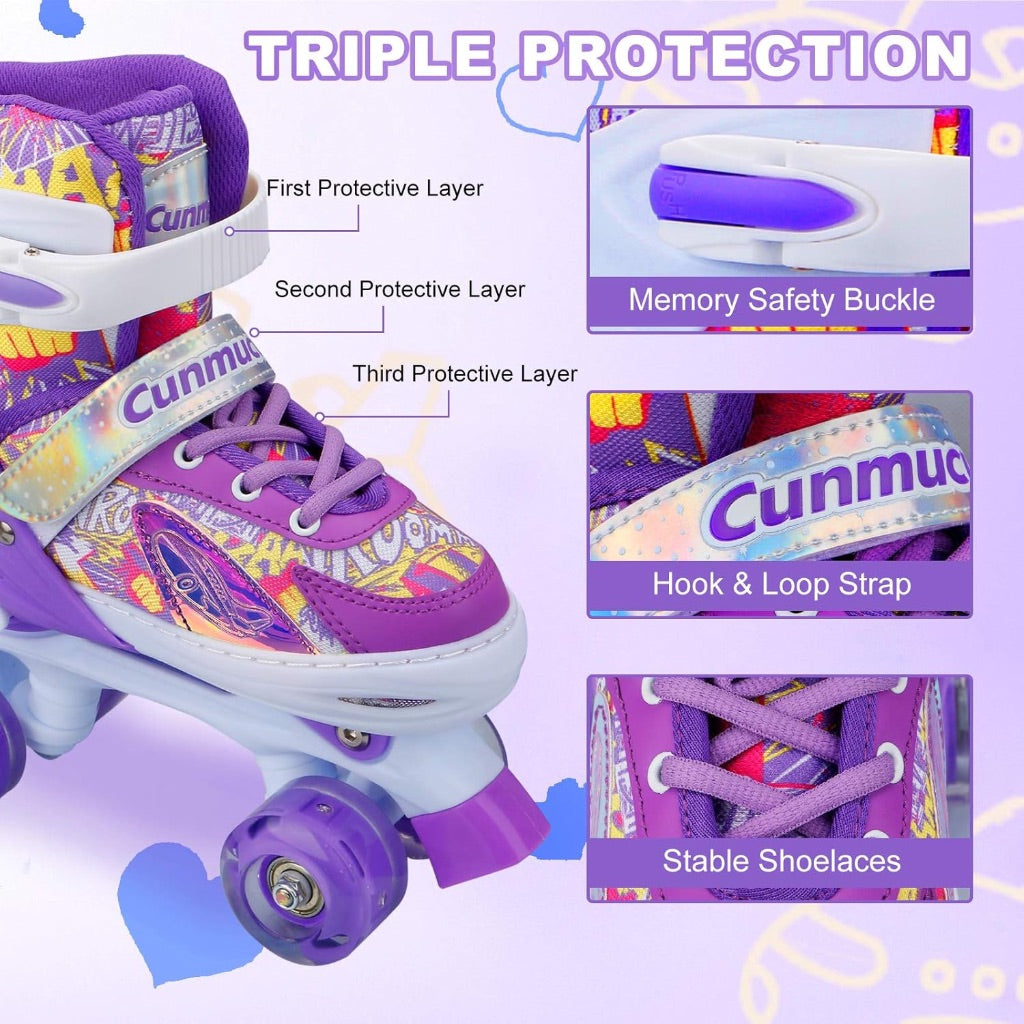 Kids Roller Skates Girls Large, 4 Sizes Adjustable Toddler Roller Girls Skates Outdoor Indoor for Youth and Children, Patines para Niñas with Light up Wheels