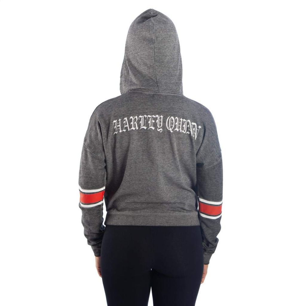 SZ M, Bioworld Suicide Squad Harley Quinn Junior's Cropped Lightweight Hoodie | Black