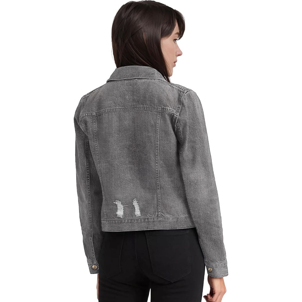 Hybrid & Company Women's Long Sleeve Denim Jacket - Grey, Size 1X