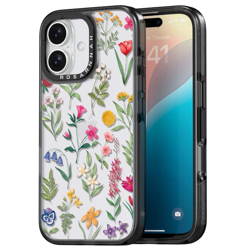 Rosarnnah Compatible for iPhone 16 Case Cute - Durable Shockproof 6.6 ft Drop - Black Nature Flower Design