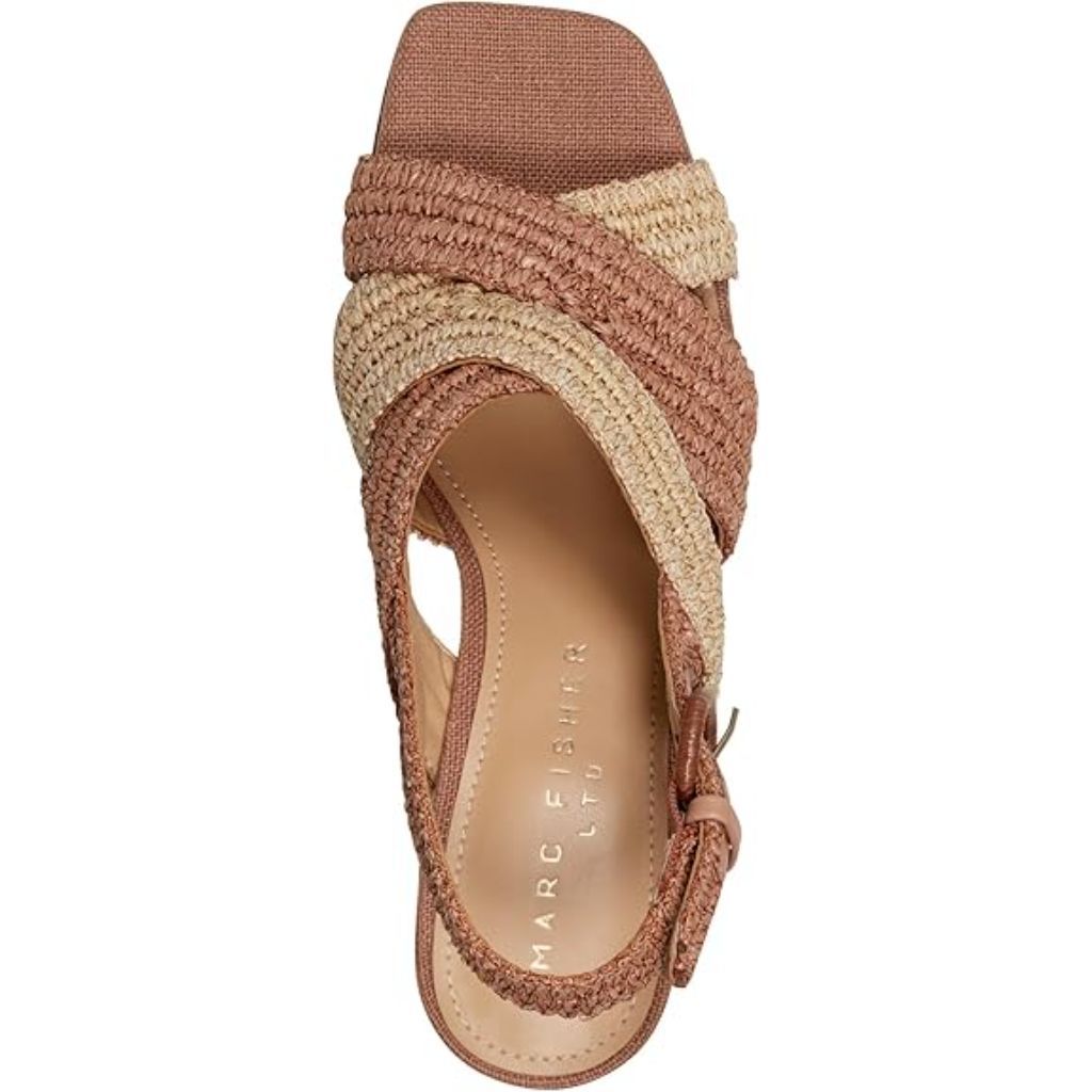 Marc Fisher LTD Women's Caddy Block Heel Sandals - Dark Tan/Natural, Size 6.5
