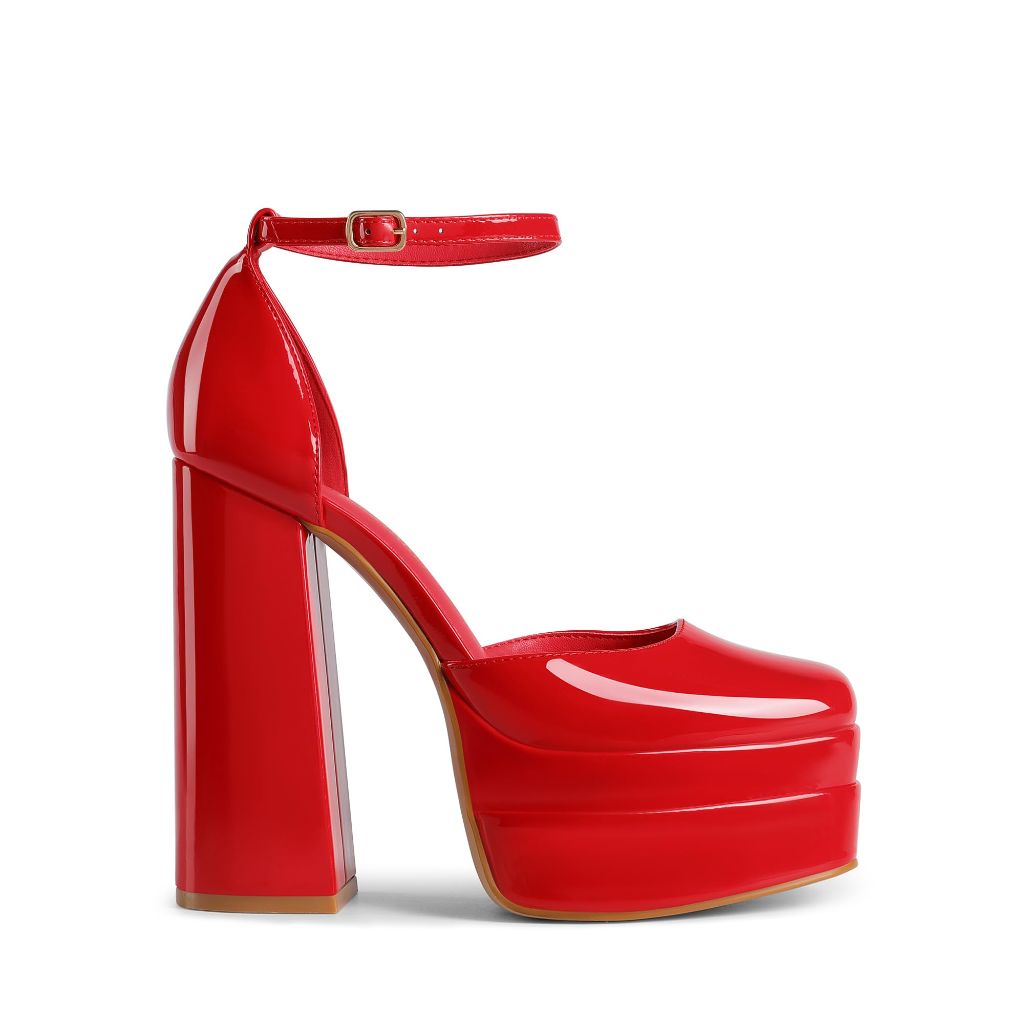 DREAM PAIRS Women’s High Chunky Platform Heels, Red - Size 9.5