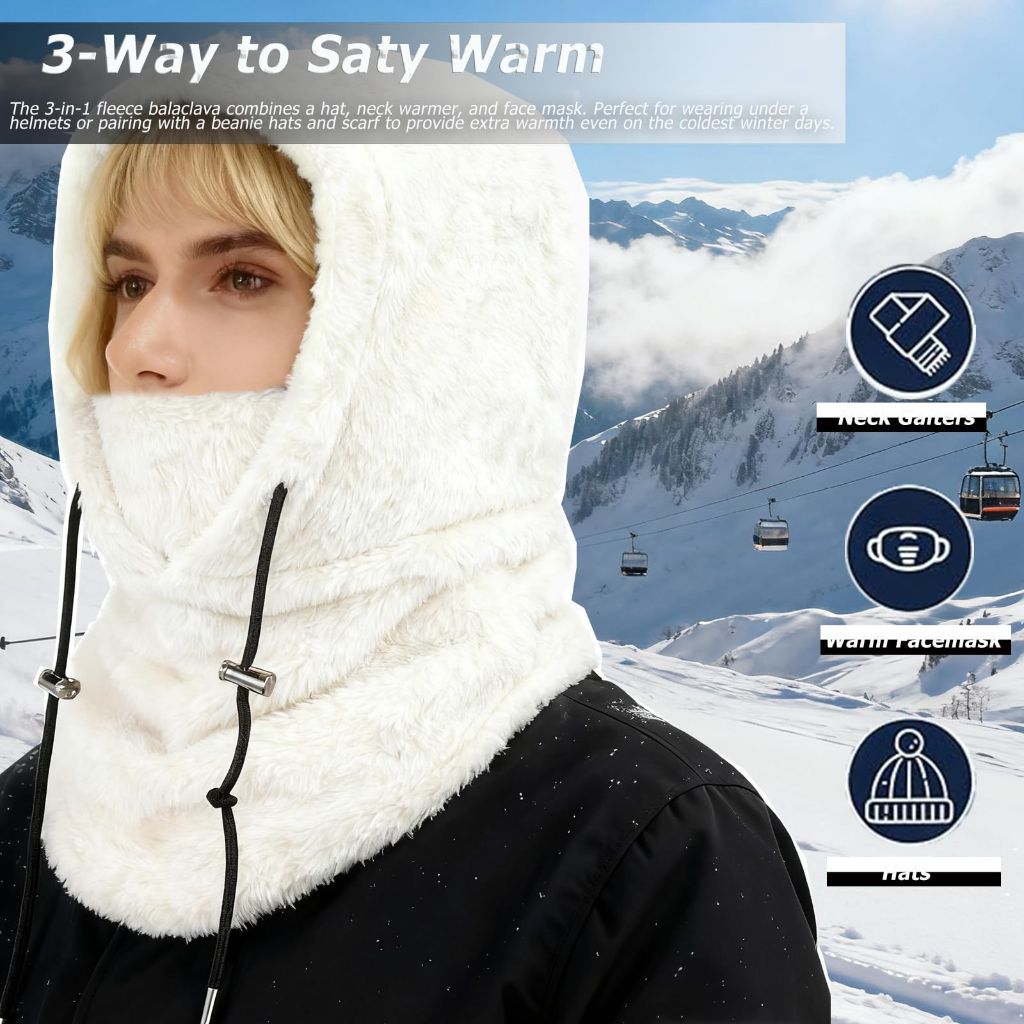 Winter Face Balaclava Fleece Ski Mask, Neck Warmer Helmet Hood - Black