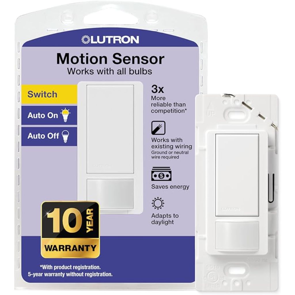Lutron Maestro Motion Sensor Light Switch Indoor for Bathroom, Garage, Laundry Room, Any Bulbs, Occupancy Vacancy Sensor, Single-Pole, MS-OPS2-WH, White