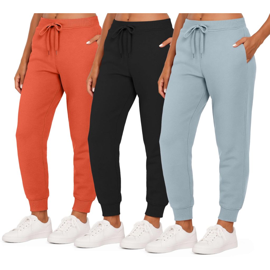 Real Essentials 3 Pack: Women's Ultra-Soft & Warm Fleece Joggers Sweatpants, 2XL