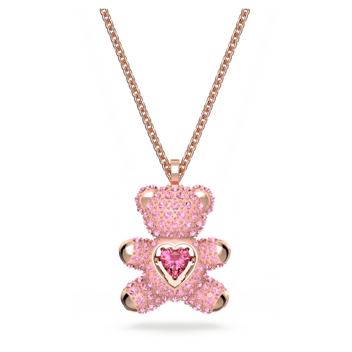 Swarovski Teddy Bear Pendant Necklace, Pink Crystals, Rose Gold, 5642976
