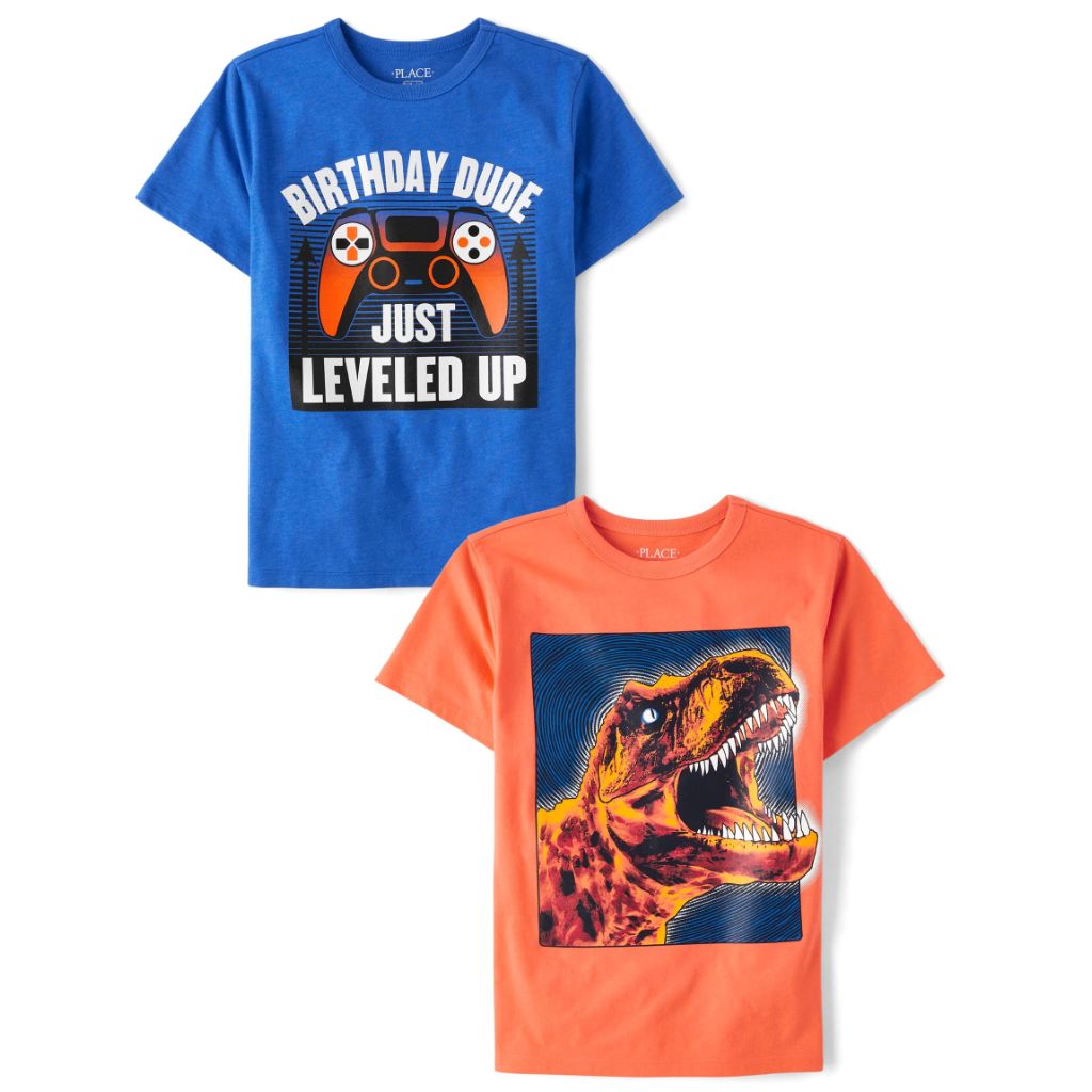 The Children's Place,Boys,Gamer Short Sleeve Graphic T-Shirts,Multipacks,Birthday Gaming/Dino 2-Pack,X-Small