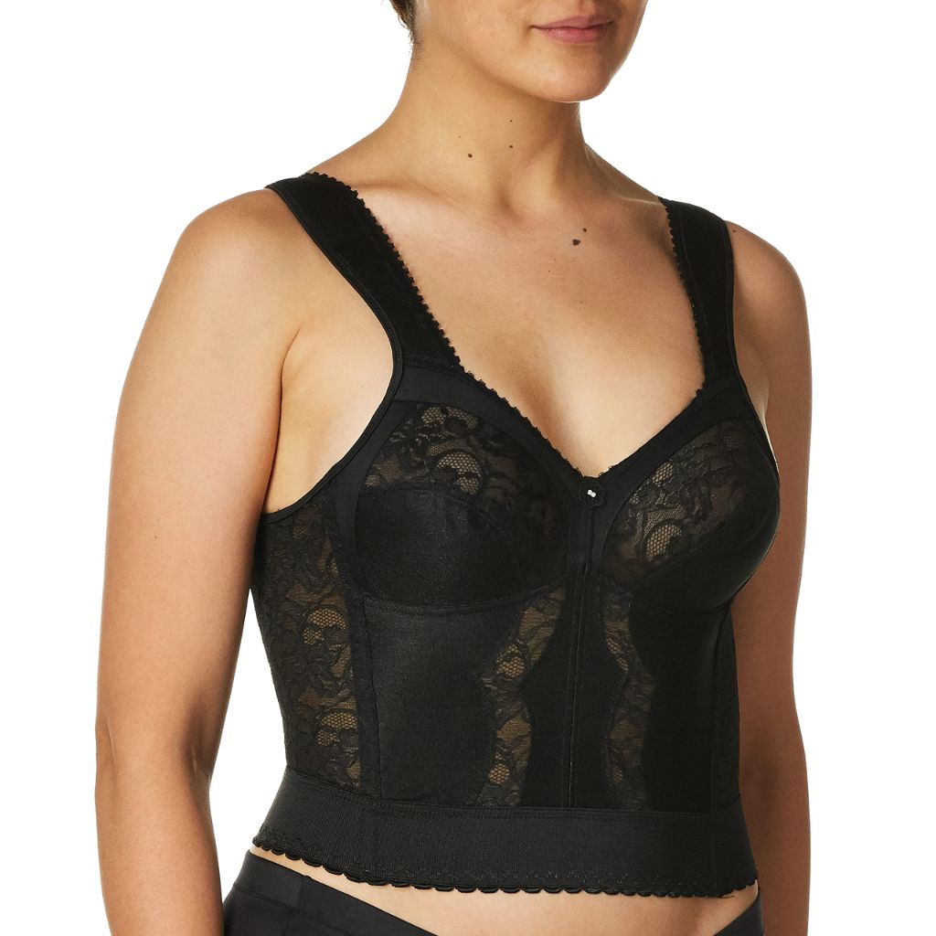 Carnival Womens Full Figured Wide Strap Longline Bra, Black, 34B