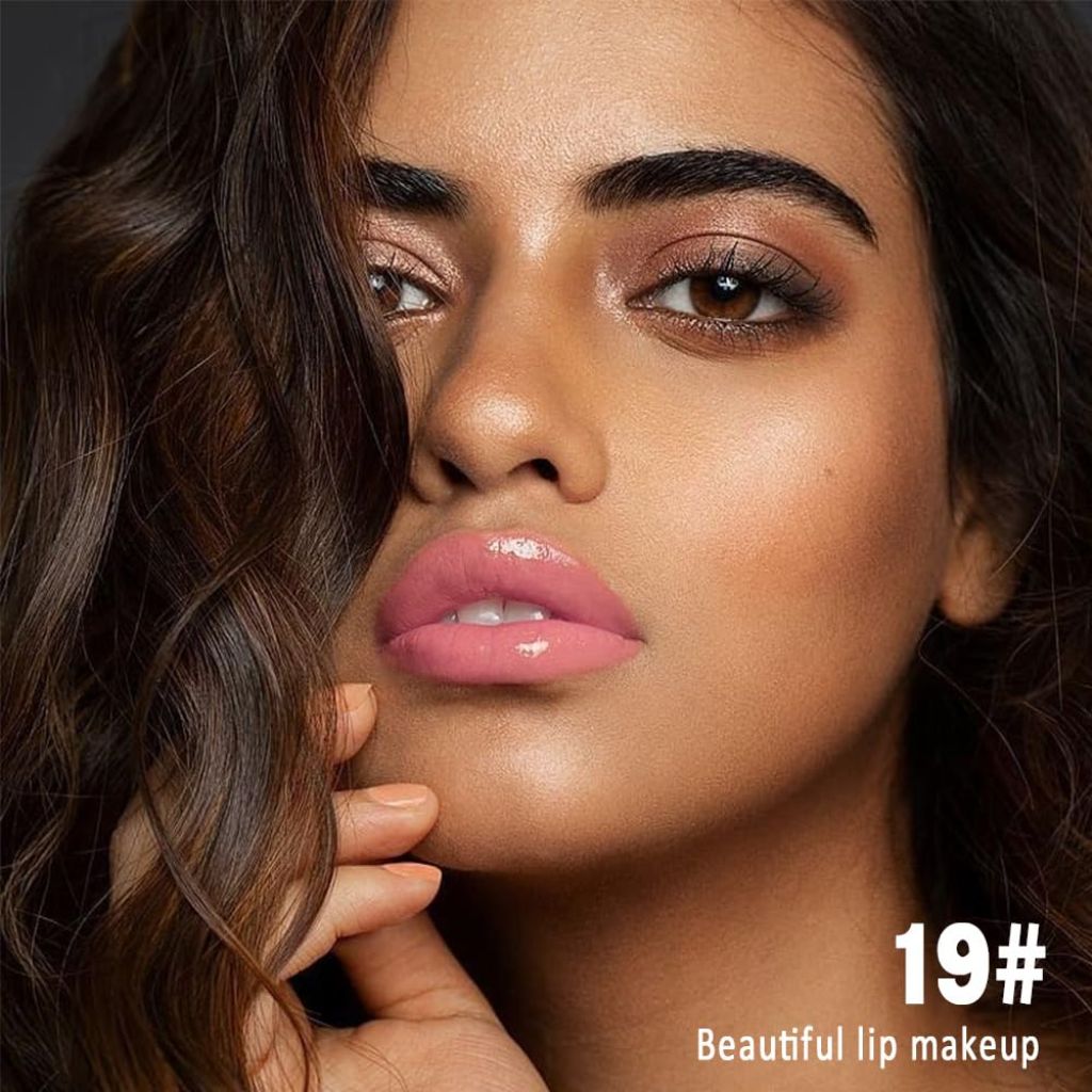 KAELY Nude Pink Shiny Longwear No-Budge Liquid Lip Color Lipstick Makeup, Highly Pigmented Color, #19