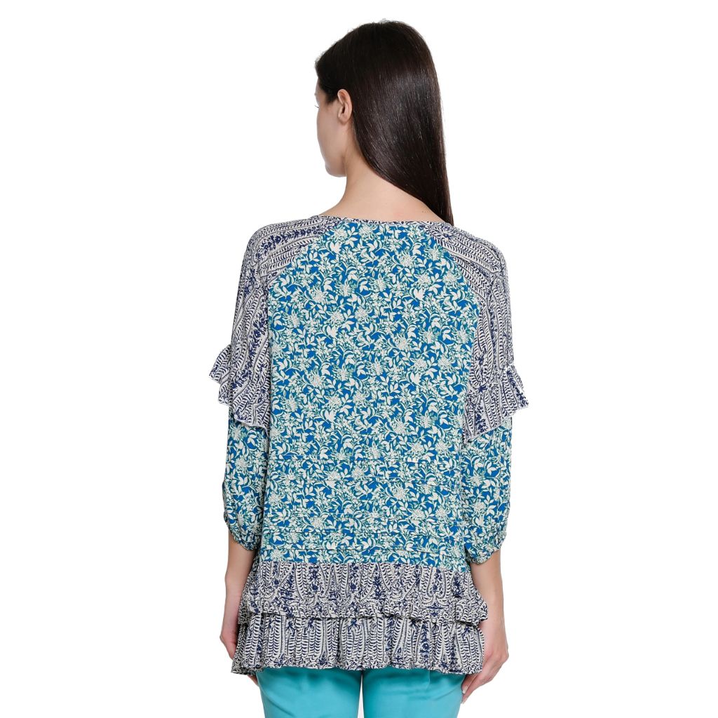 Tru Luxe Jeans Print V Neck Peplum Top, Multi - size M