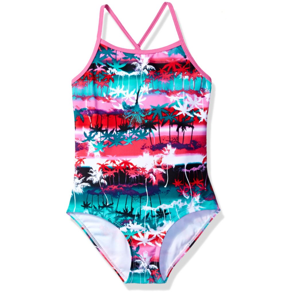 Kanu Surf Girls' Toddler Alice Palms 1-pc Swimsuit, Pink/Green - size 3T
