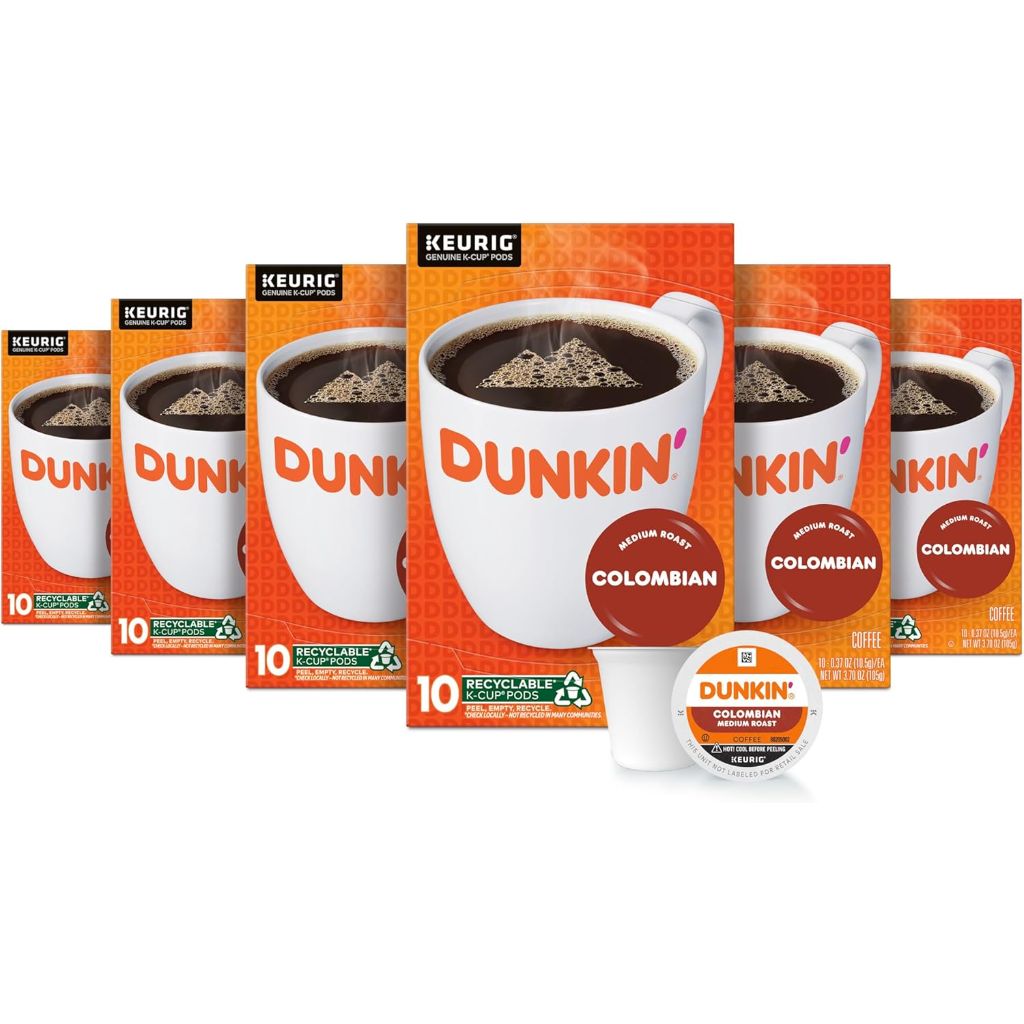 Dunkin' Colombian Medium Roast Coffee Keurig K-Cup Pods, 60ct
