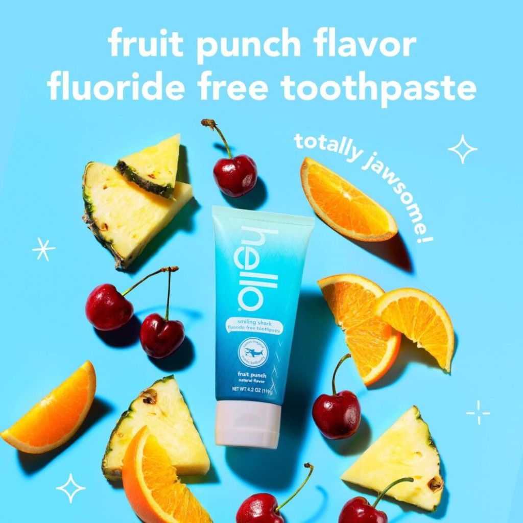Hello Smiling Shark and Fresh Watermelon Fluoride Free Kids Toothpaste Pack  Includes 4.2 Oz Smiling Shark Kids Fluoride Free Toothpaste and 4.2 Oz Fl