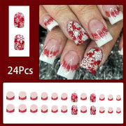 Christmas Press on Nails Snowflake Design Christmas- Women 24Pcs