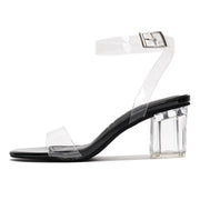 Cape Robbin Clear Chunky Heels for Women - Transparent Ankle Strap Shoes - Women's 2.5-inch Heeled Sandals - Black Size 6.5
