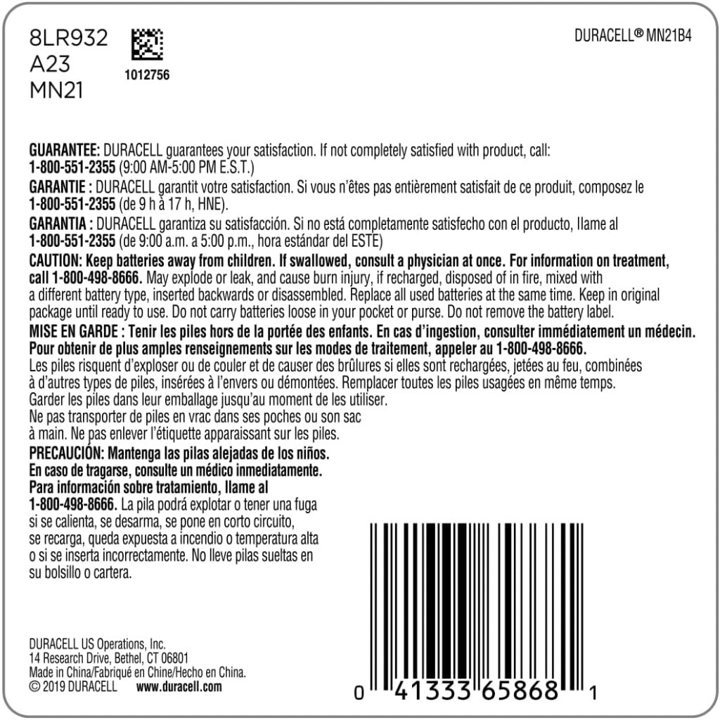 Duracell - 21/23 12V Specialty Alkaline Battery - Long Lasting Battery - 4 Count (Pack of 6)