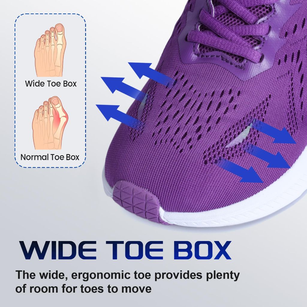 ZVC Wide Toe Box Shoes Women, Purple - size 5