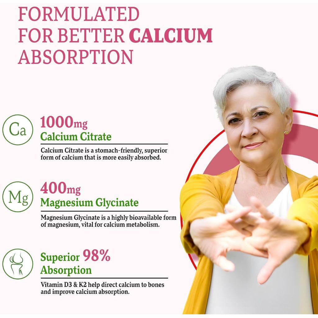 Calcium Magnesium Zinc Gummies with Vitamin D3 & K2 | Raspberry Flavor - 60 Count