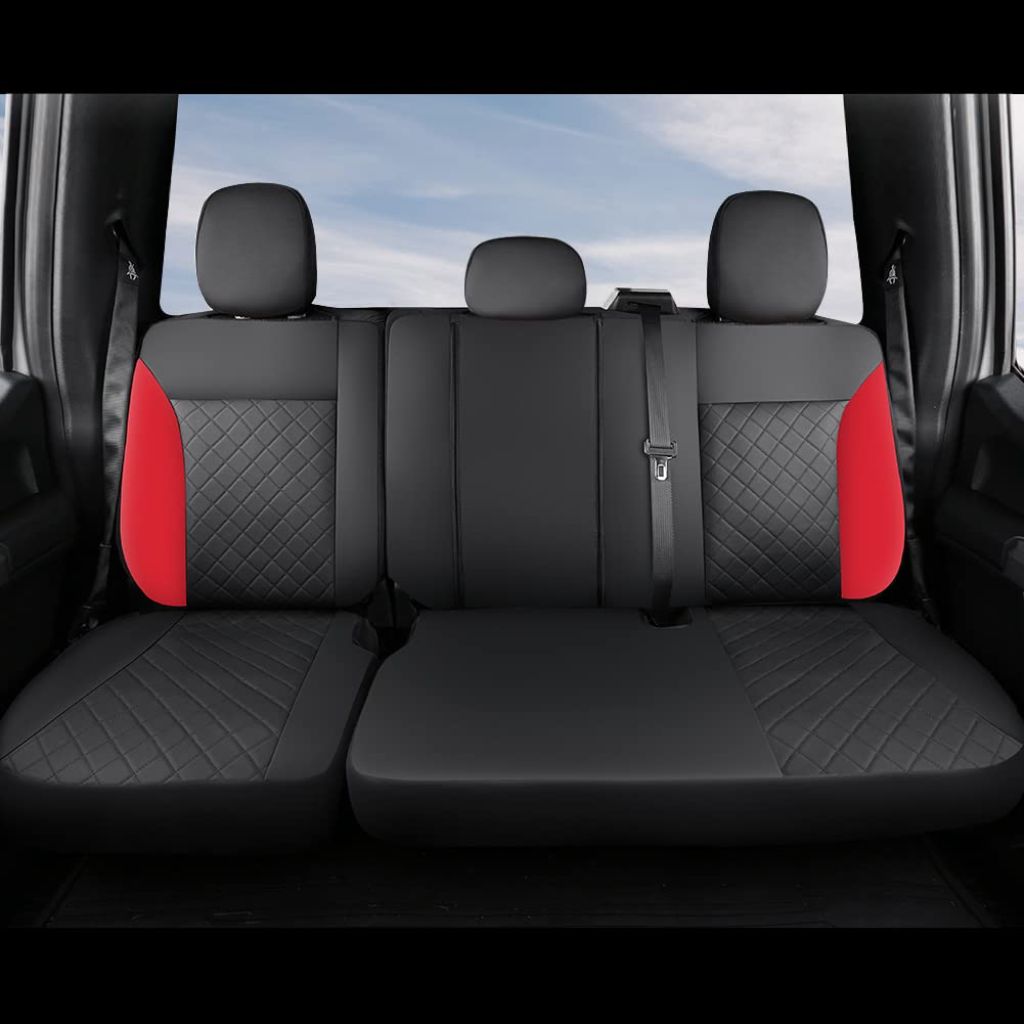 GIANT PANDA Full Set Car Seat Covers, 2009-2025 Ford Pickup Trucks (Black + Red)