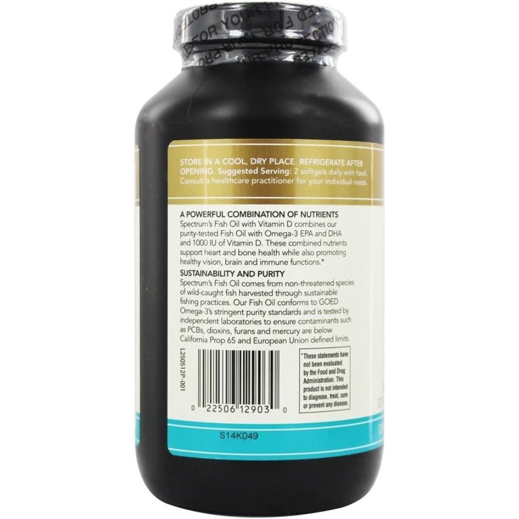 Spectrum Essential Fish Oil 1,000mg Omega-3 with Vitamin D - 250 Softgels