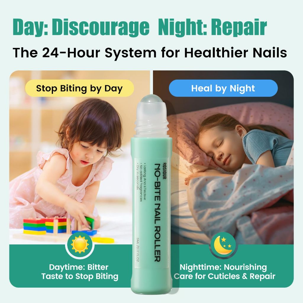 Nail Biting Treatment for Kids & Adults | Roll-On Stop Thumb Sucking Nail Polish, 0.17fl. oz