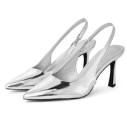 GENSHUO Women's Slingback Heels, Metallic Silver - size 9