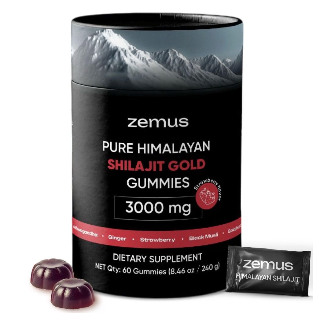 Zemus Himalayan Pure Shilajit Gummies | (60 Count / 8.46 oz, Strawberry)