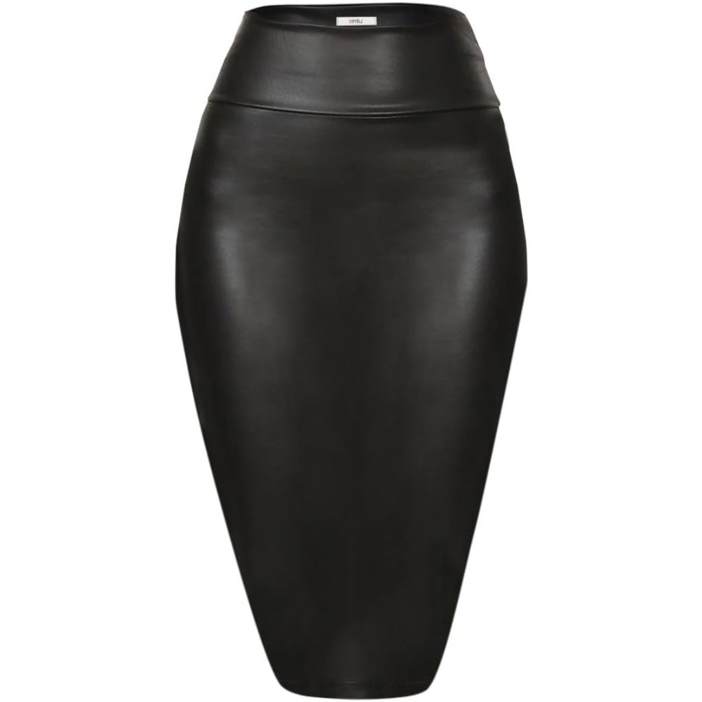 Faux Leather Skirts for Women, High Waisted Leather Bodycon Pencil Skirt, Small