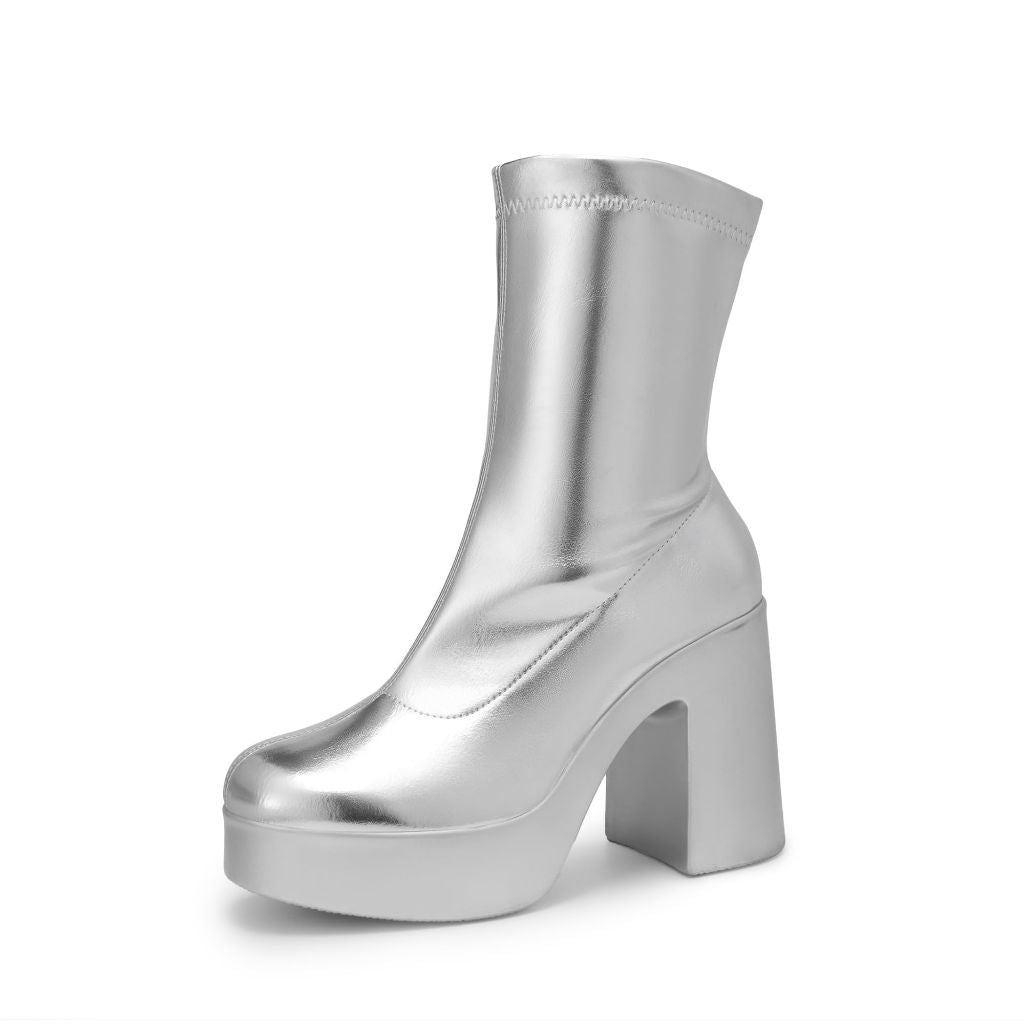 SZ 9, DREAM PAIRS Women's Platform Gogo Ankle Boots | Silver