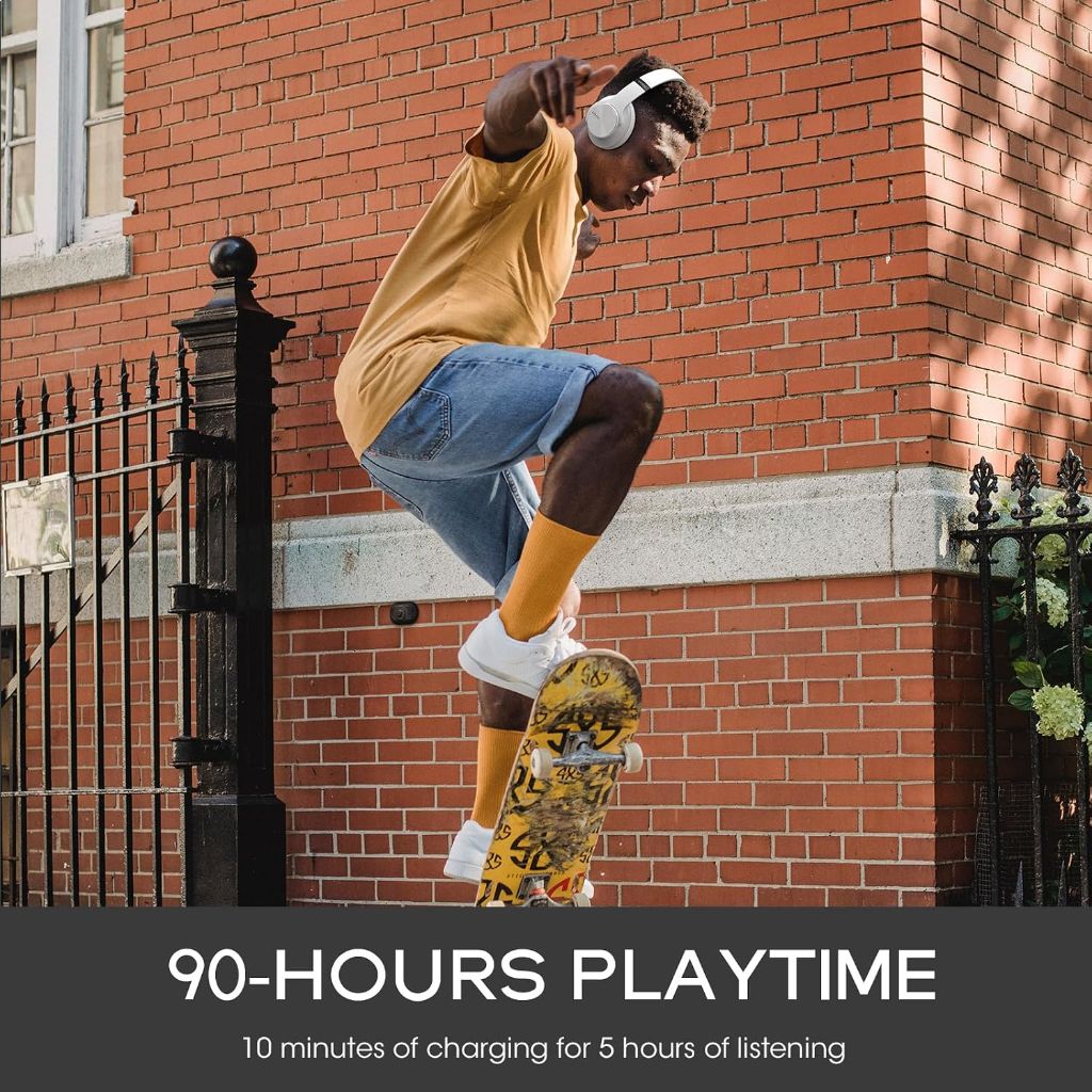 DOQAUS Life 3 Over Ear Wireless Bluetooth Headphones, 90H Playtime, 3 EQ Modes, HiFi Audio, ENC Mic - White