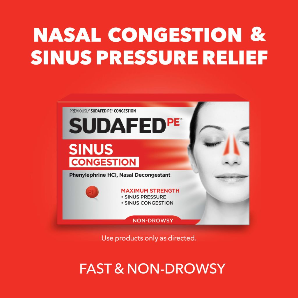 Sudafed, PE Sinus Congestion Relief Tablets, Maximum Strength, Non-Drowsy 10 mg, 36 Count