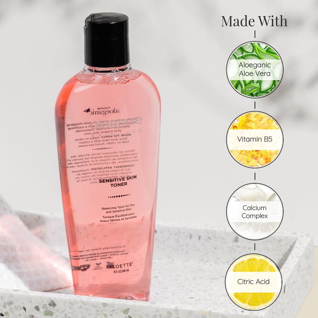 Aloette Sensitive Skin Toner for Face - Cucumber, Chamomile & Aloe Vera | 8fl oz
