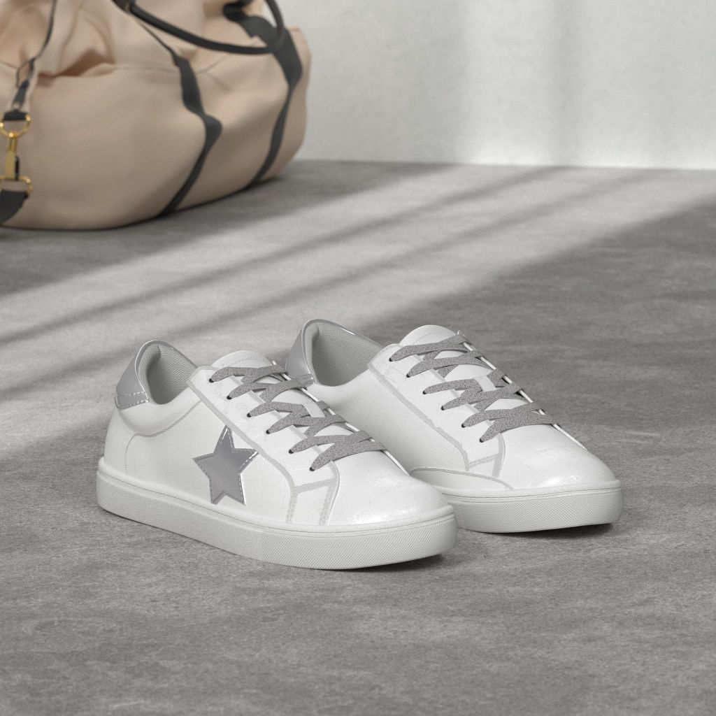 PARTY Women's Fashion Sneakers,White Patch Pu,8