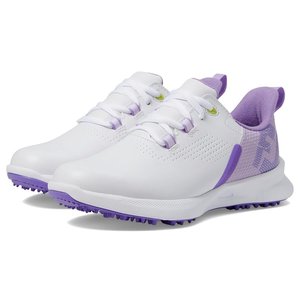 SZ 1, FootJoy Junior FJ Fuel (Little Kids/Big Kids) Golf Shoes White/Grey/Purple, Synthetic